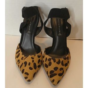 STEVEN  Madden Leopard Ankle Strap Black Suede 8.5